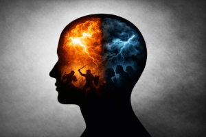 Illustration representing spiritual warfare in the mind, showing the internal battle between flesh and spirit.