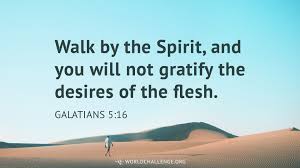 Walking in the SpiritA distant figure walks through a dry, barren desert beneath a clear sky, symbolizing the lifeless path of the flesh. The image reflects Galatians 5:16, urging believers to walk by the Spirit and rise above the desolation of worldly desires.