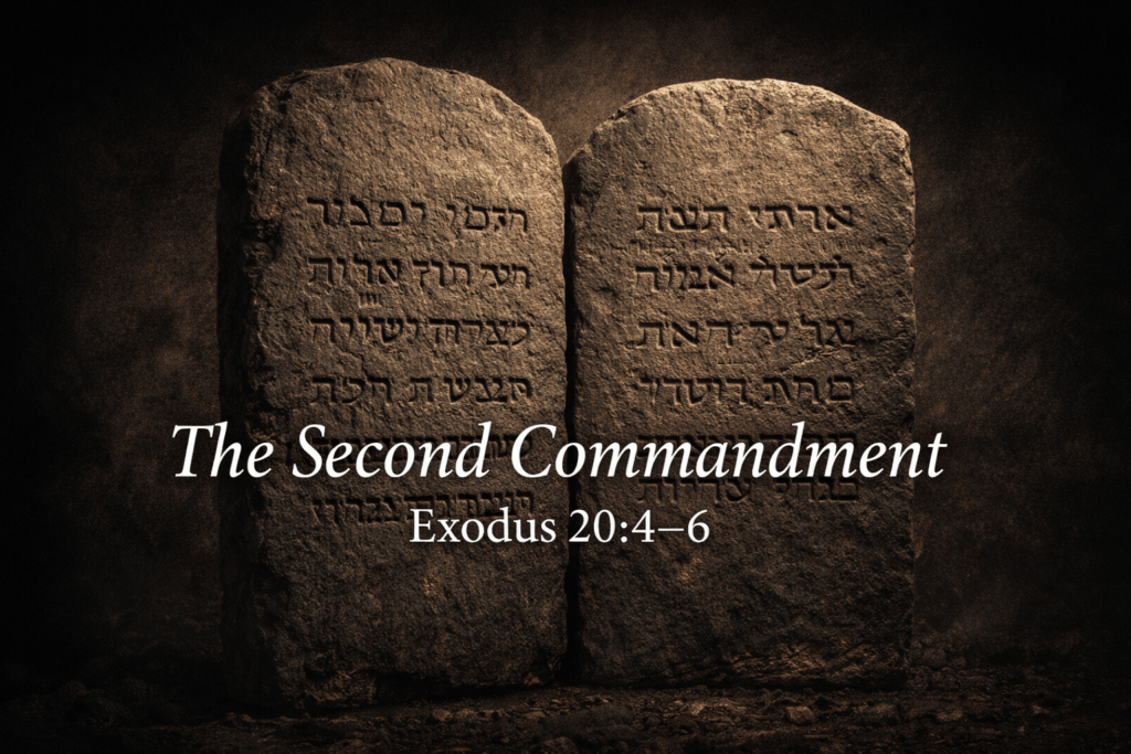 Stone tablets representing The Second Commandment: No Idols from Exodus 20:4–6
